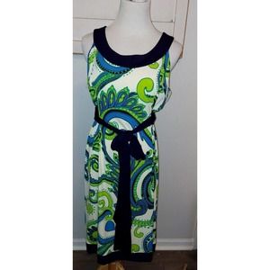 Donna Morgan Dress Women’s Size 14 Green Blue Black Tie Waist Stretch